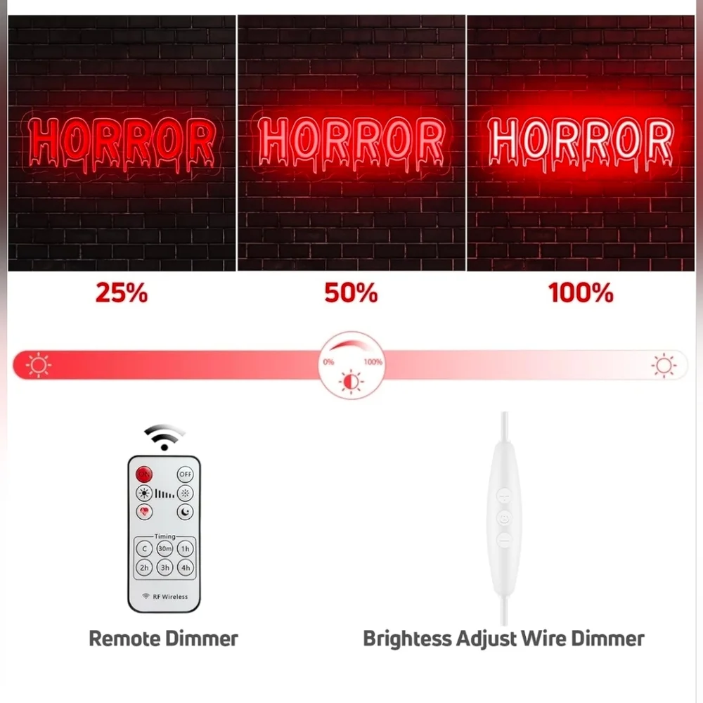 Horror Neon Signs, Red Spooky Halloween Led Neon Light Sign for Haunted House
